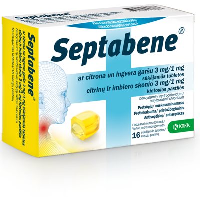 SEPTABENE, citrinų ir imbiero skonio, 3mg/1mg, kietosios pastilės, N16