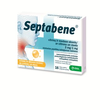SEPTABENE citrinų ir medaus skonio 3 mg/1 mg kietosios pastilės N16