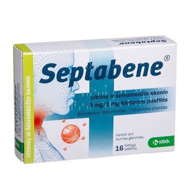 SEPTABENE, citrinų ir šeivamedžio skonio, 3 mg/1 mg, kietosios pastilės, N16