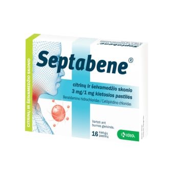 Septabene citrinų ir šeivamedžio skonio 3 mg/1mg kietosios pastilės N16