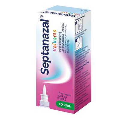 SEPTANAZAL, 0,5 mg/50 mg/ml, nosies purškalas (tirpalas), vaikams, 10 ml