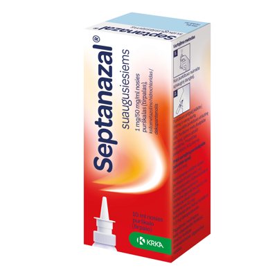 SEPTANAZAL, 1 mg/50 mg/ml, nosies purškalas (tirpalas), suaugusiesiems, 10 ml