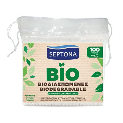 SEPTONA BIO, higieniniai vatos pagaliukai maišelyje, 100 vnt
