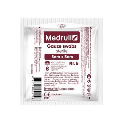 SERVETĖLĖS MARLĖS MEDRULL STERIL. (8 SL.) N5, 5 x 5 cm