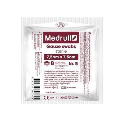 SERVETĖLĖS MARLĖS MEDRULL STERIL. (8 SL.) N5, 7.5 x 7.5 cm