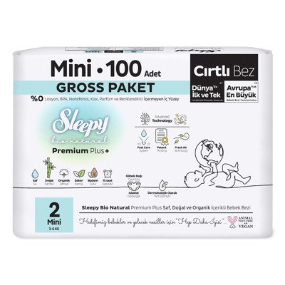 SLEEPY “Bio Natural” sauskelnės, 2 dydis, (3-. / 100 vnt. ), 6 kg