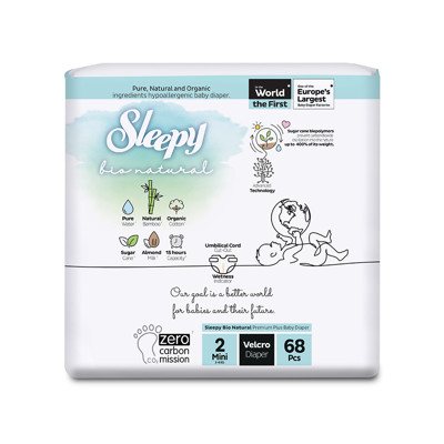 SLEEPY “Bio Natural” sauskelnės, 2 Mini (3- / 68 Vnt.), 6 kg