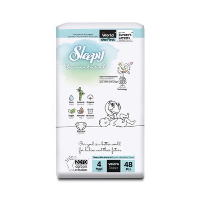 SLEEPY “Bio Natural” sauskelnės, 4 Maxi (7- / 48 Vnt.), 14 kg