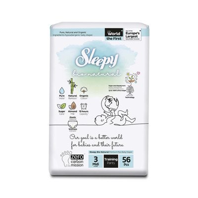 SLEEPY “Bio Natural” sauskelnės-kelnaitės, 3 Midi (4- / 56 Vnt.), 9 kg
