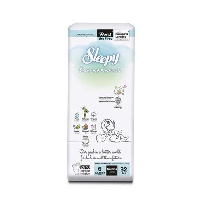 SLEEPY “Bio Natural” sauskelnės-kelnaitės, 6 XLarge (15- / 32 Vnt.), 25 kg