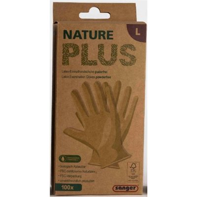 Sänger Nature Plus vienkartinės lateksinės pirštinės, L dydžio, 100 vienetų