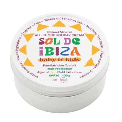 SOL DE IBIZA apsauginis kremas veidui ir kūnui nuo saulės vaikams BABY&KIDS SPF 30, 100 g