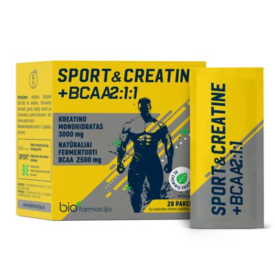 SPORT&CREATINE + BCAA 2:1:1, milteliai, 28 paketėliai
