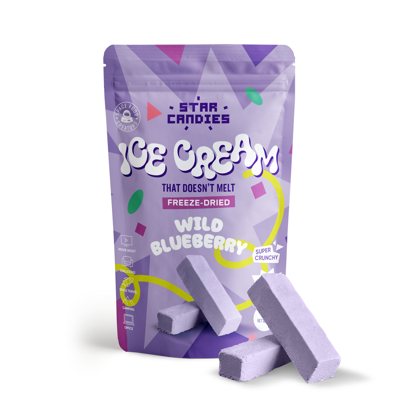 STAR CANDIES Šaltyje džiovinti grietinėlės ir mėlynių skonio ledai, 50 g