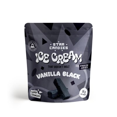 STAR CANDIES Šaltyje džiovinti juodi vaniliniai ledai, 16 g