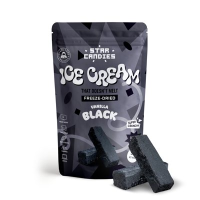 STAR CANDIES Šaltyje džiovinti juodi vaniliniai ledai, 50 g