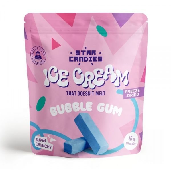 STAR CANDIES šaltyje džiovinti ledai BUBBLE GUM, kramtomosios gumos skonio, 16 g