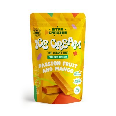 STAR CANDIES Šaltyje džiovinti vaisiniai mangų pasiflorų skonio ledai, 50 g