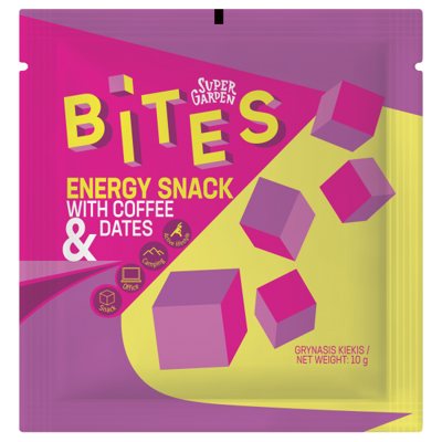SUPERGARDEN BITES ENERGY SNACK liofilizuotas kavos ir datulių užkandis, 10 g