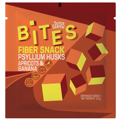 SUPERGARDEN BITES SKAIDULŲ UŽKANDIS su liofilizuotais abrikosais ir bananais, 10 g