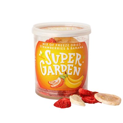 SUPERGARDEN, braškių ir bananų juostelių mišinys, džiovintos šaltyje, 28 g