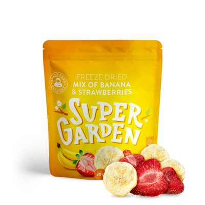 SUPERGARDEN šaltyje džiovintų braškių ir bananų mišinys, 20 g