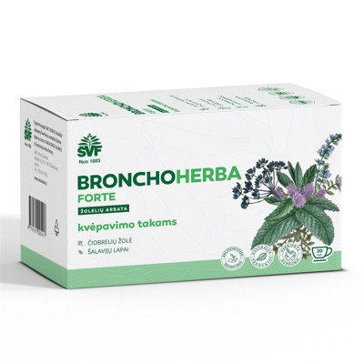 ŠVENČIONIŲ VAISTAŽOLĖS BRONCHOHERBA FORTE, žolelių arbata, kvėpavimo takams, 20vnt., 1.5 g