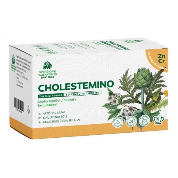 ŠVENČIONIŲ VAISTAŽOLĖS cholesteroliui, kraujotakai CHOLESTEMINO, žolelių arbata, x 20 vnt., 1.5 g