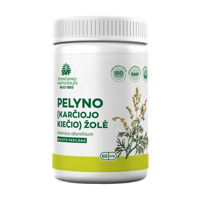 ŠVENČIONIŲ VAISTAŽOLĖS KARČIŲJŲ KIEČIŲ (PELYNO) ŽOLĖ, 60 kapsulių