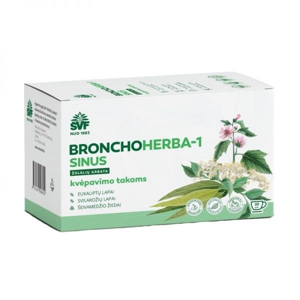 ŠVENČIONIŲ VAISTAŽOLĖS kvėpavimo takams BRONCHOHERBA-1 SINUS, žolelių arbata, x 20 vnt., 1.5 g