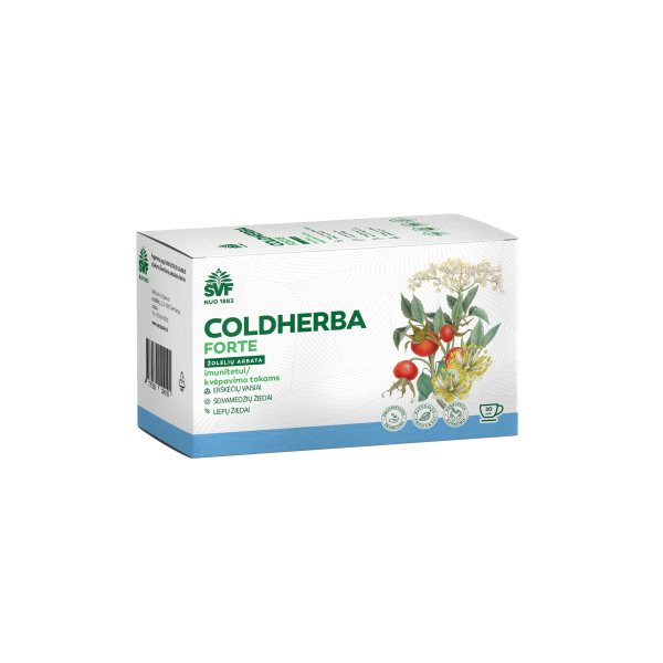 ŠVENČIONIŲ VAISTAŽOLĖS kvėpavimo takams, imunitetui COLDHERBA FORTE, žolelių arbata, x 20 vnt., 2 g