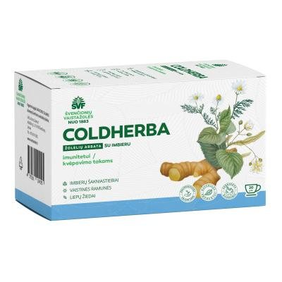 ŠVENČIONIŲ VAISTAŽOLĖS kvėpavimo takams, imunitetui COLDHERBA SU IMBIERU, žolelių arbata, x 20 vnt., 2 g