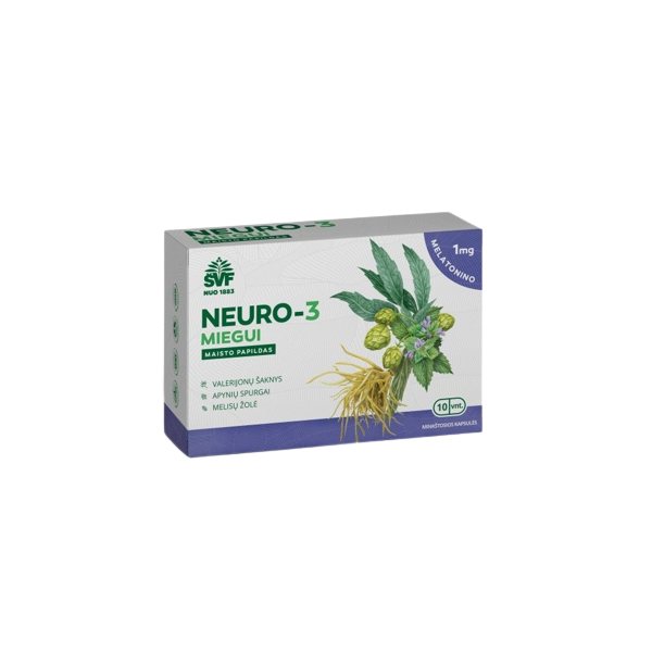 ŠVENČIONIŲ VAISTAŽOLĖS maisto papildas miegui su melatoninu NEURO-3, 10 kaps.