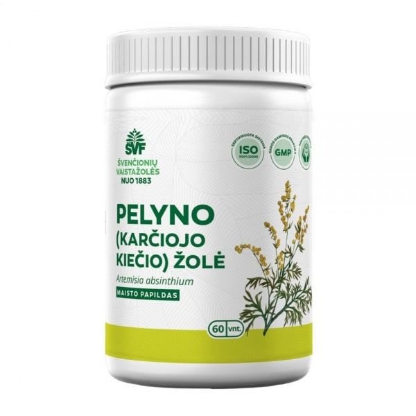ŠVENČIONIŲ VAISTAŽOLĖS maisto papildas PELYNO (KARČIOJO KIEČIO) ŽOLĖ, 60 kaps.