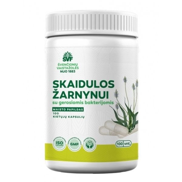 ŠVENČIONIŲ VAISTAŽOLĖS maisto papildas skaidulos su gerosiomis bakterijomis ŽARNYNUI, 100 kaps.