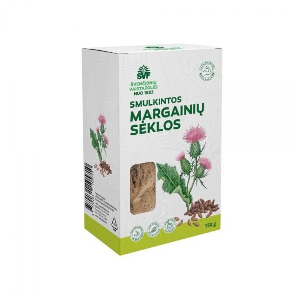 ŠVENČIONIŲ VAISTAŽOLĖS maisto papildas SMULKINTOS MARGAINIŲ SĖKLOS, 150 g