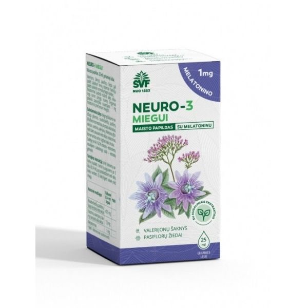ŠVENČIONIŲ VAISTAŽOLĖS maisto papildas su melatoninu NEURO-3 MIEGUI, 25 ml