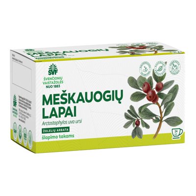 ŠVENČIONIŲ VAISTAŽOLĖS MEŠKAUOGIŲ LAPAI, žolelių arbata, 24 vnt., 1.5 g