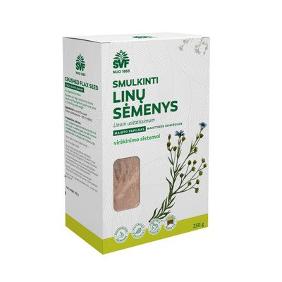 ŠVENČIONIŲ VAISTAŽOLĖS SMULKINTI LINŲ SĖMENYS, skaidulos, ., 250 g