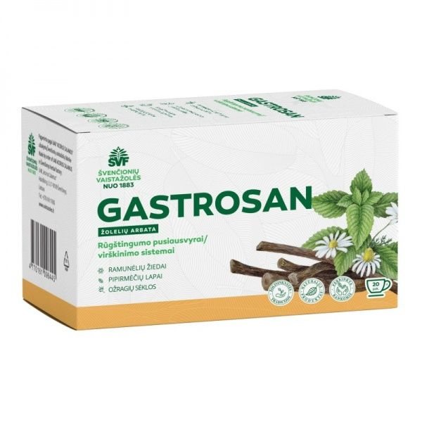 ŠVENČIONIŲ VAISTAŽOLĖS virškinimui, rūgštingumo pusiausvyrai GASTROSAN, žolelių arbata, x 20 vnt., 1.5 g
