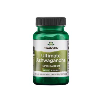 SWANSON AŠVAGANDA (ASHWAGANDHA) ekstraktas KSM-66, 60 kapsulių