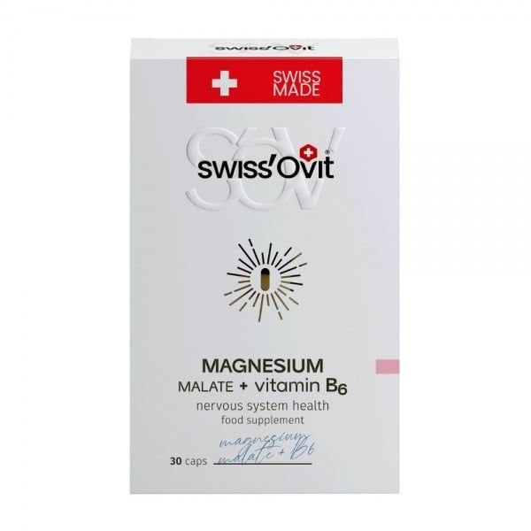 SWISSOVIT maisto papildas MAGNIO MALATAS + VITAMINAS B6, 30 kaps.