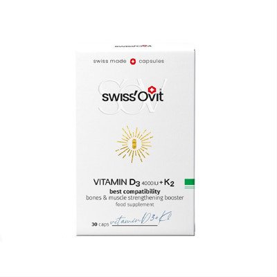 SWISSOVIT, vitaminas D3 4000IU + K2, 30 kapsulių