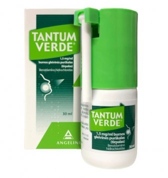 TANTUM VERDE 1,5 mg/ml burnos gleivinės purškalas (tirpalas), 30 ml