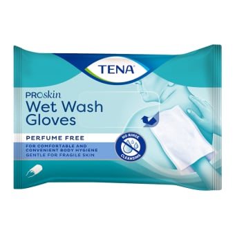 TENA drėgnos prausiamosios pirštinės WET WASH GLOVES, 8 vnt