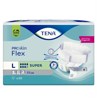 TENA FLEX SUPER, Juostinės sauskelnės šlapimo nelaikymui, L, 30 vnt