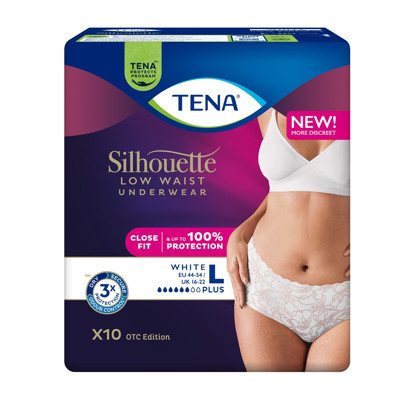 TENA SILHOUETTE WHITE PLUS, sauskelnės-kelnaitės, L dydis, 10 vnt