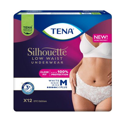 TENA SILHOUETTE WHITE PLUS, sauskelnės-kelnaitės, M dydis, 12 vnt
