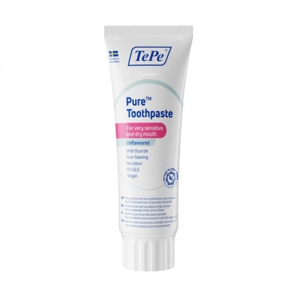 TEPE dantų pasta jautriai, sausai burnai PURE TOOTHPASTE, be skonio, 75 ml