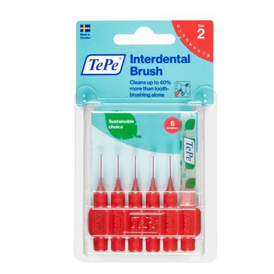 TEPE, dantų šepetėlis tarpdančiams, 2 dyžio, raudonas, 6 vnt., 0.5 mm
